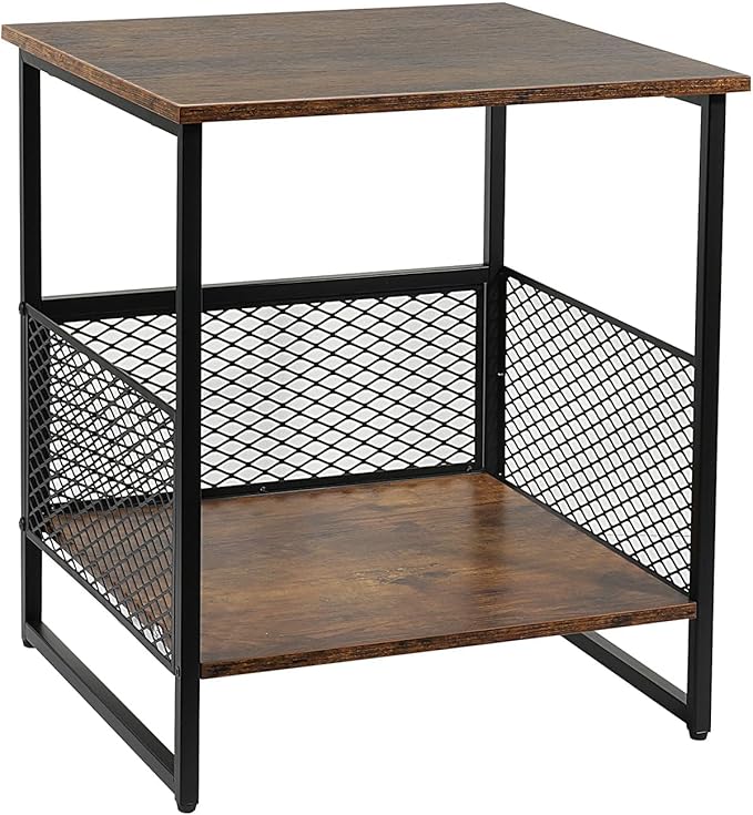 Square End Table, Side Table, Couch Side Table with 2 Tier Storage, Great for Printer Stand, Mini Fridge Stand, Ideal for Living Room, Bedroom, Office