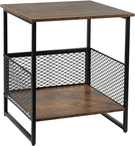 Square End Table, Side Table, Couch Side Table with 2 Tier Storage, Great for Printer Stand, Mini Fridge Stand, Ideal for Living Room, Bedroom, Office