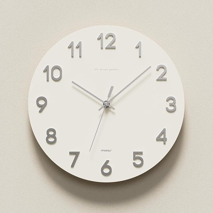 mooas 3D Numbers Modern Wall Clock, 12" Silent Non-Ticking Sweep Movement Decorative Battery Operated Analog Wall Clock for Home Décor Living Room Kitchen Bedroom Office School Hotel (Silver)