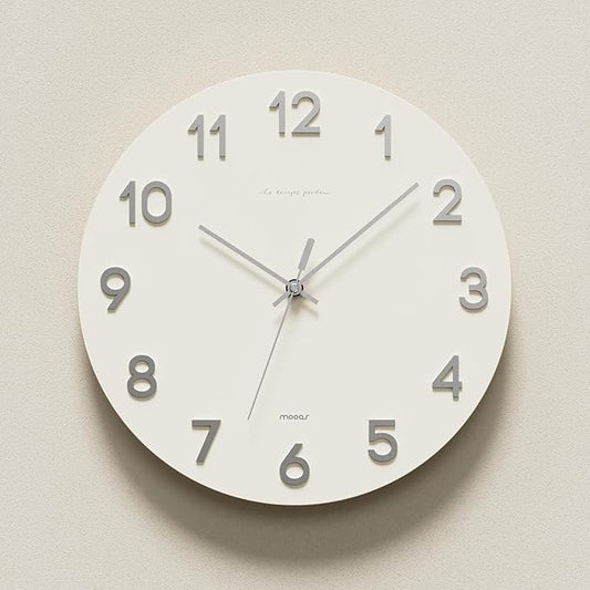 mooas 3D Numbers Modern Wall Clock, 12" Silent Non-Ticking Sweep Movement Decorative Battery Operated Analog Wall Clock for Home Décor Living Room Kitchen Bedroom Office School Hotel (Silver)