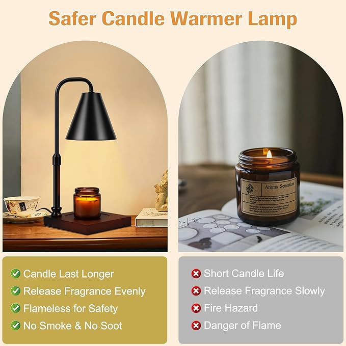 Candle Warmer Lamp with Dimmer, Adjustable Height Metal Candle Wax Warmer Warming Lamp 2/4/8H Timer for Scented Candles for Housewarming Bedroom Home Decor Mom Women Men Family