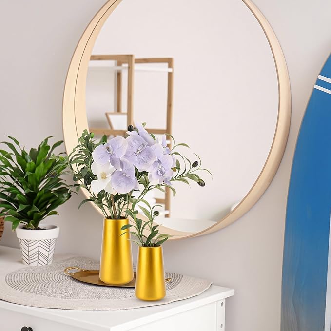 Gold Vase - 8" Gold Ceramic Flower vase for Home/Table/Accent Decor, Minimalist Modern Vases for Centerpieces, Room Decor, Living Room, Bedroom or Gift