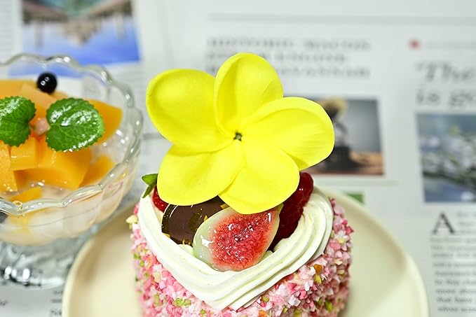 Birthday Gifts for Women 10pcs Yellow Flowers PU Real Touch Flowers Hawaiian Plumeria Frangipani Artificial Flowers for DIY Birthday Gifts Wedding Gifts Home Decor Table Centerpiece