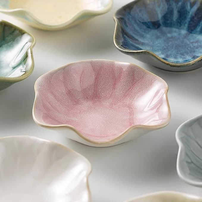 2Pcs Ceramic Jewelry Dish - Lotus Leaf Shape, for Ring Holder Necklace Small Key, Suitable for Mother Friend Sister, Gifts for Women, Cute Plate Trinket Tray, Home Decor (Pink & Green)