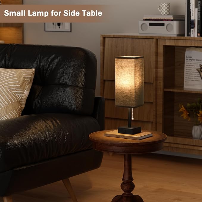 Fenmzee Black Table Lamps for Bedroom Set of 2 - Nightstand Lamp with AC Outlet Charging Port, 3 Color Temperatures Desk Light with Bulb, Small Tabletop Reading Lamp for Living Room/Dorm/Office