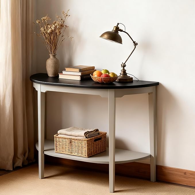 Half-Moon Console Table, 41" Long Sofa Table with Storage,2-Tier Brown Entryway Table for Living Room, Hallway, Entrance, Foyer