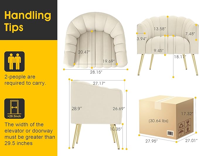 Oversized Pumpkin Couch Accent Chair, Modern Comfy Velvet Upholstered Barrel Chairs, Luxury Single Sofa Armchair for Living Room, Waiting Room, Office and Vanity, (Beige)