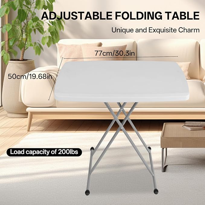 Small Camping Personal Folding Table, Heavy Duty Utility Table with Adjustable Height, 19.68” L x 30.3” W x 29" H, HDPE Construction