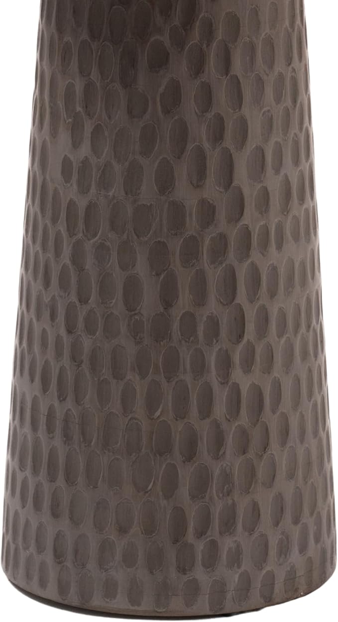 Mid-Century Farmhouse Design Hand-Carved Pedestial Solid Mango Wood Accent Drink Table, Small Round Side Table with Round Natural Top for Living Room, Bedroom or Entryway, Gray, Assembled