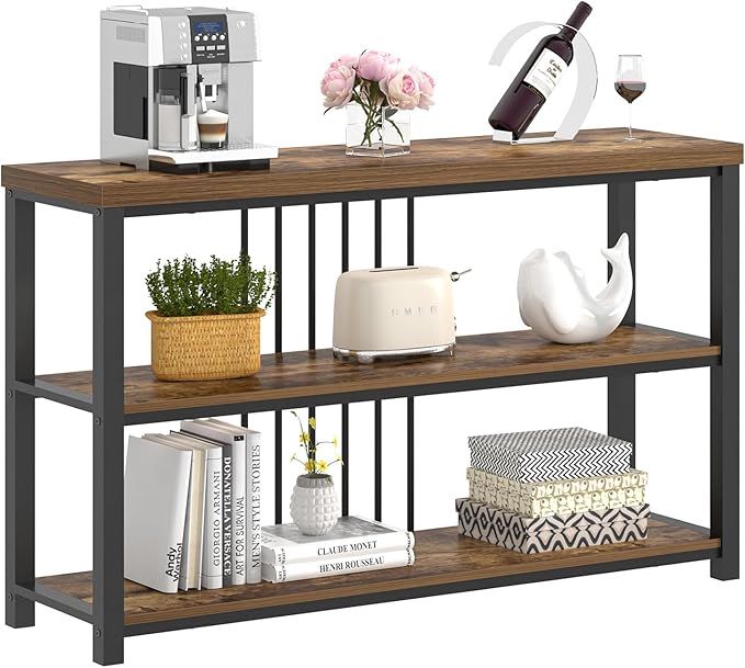 FOLUBAN Industrial Console Table, 3 Tier Entryway Sofa Foyer Table for Living Room Hallway Behind Couch, Rustic Brown