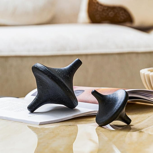 DN DECONATION Black Resin Decorative Spinning Top Statue - Artistic Gyroscope Sculpture for Home & Office Decor - Modern Shelf Decor for Living Room, Bookshelf Coffee Table Decor - Unique Gift for Men