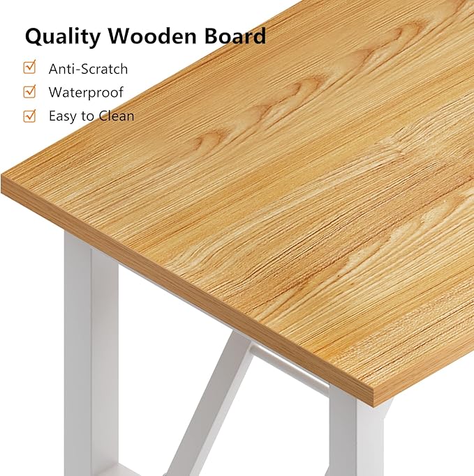 Need Home Office Desk - 62 Inches Large Computer Desk Sturdy Black Table Foldable Desk Gaming Computer Table No Assembly Required Teak&White AC5BW(157.5 * 60)