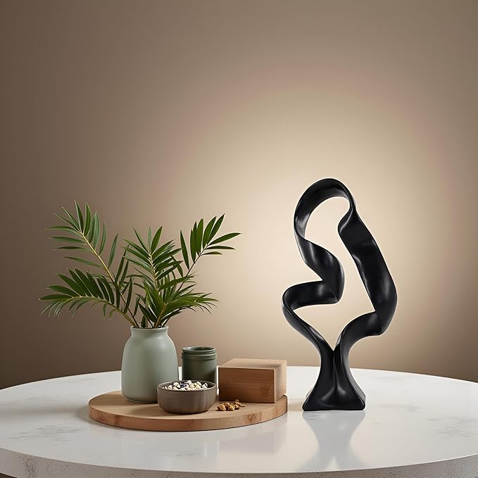15" Modern Abstract Ribbon Decorative Sculpture, Knot Sculptures,Home Decor,Coffee Table Statues,Dining Living Room Desk Decor（Black）