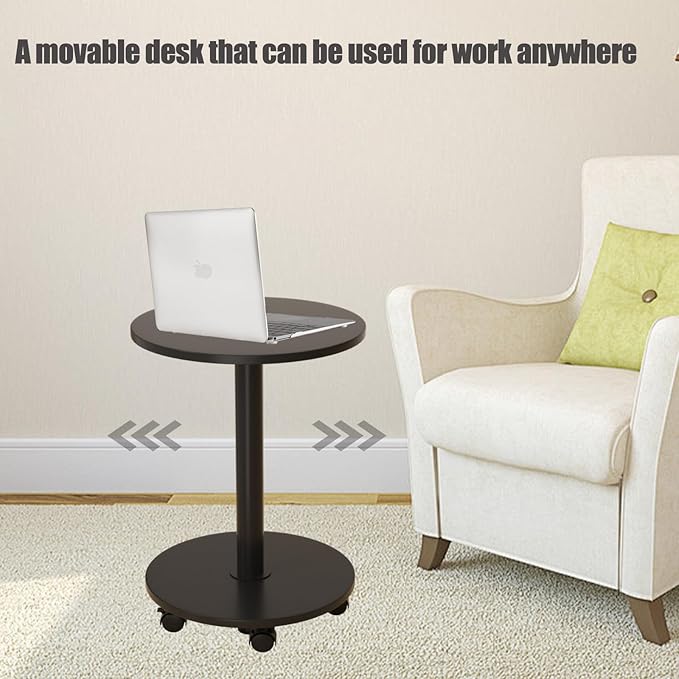 Pedestal Table on Wheels TV Tray Table, Rotating Couch Round Tables, Small Side Table for Living Room and Bedroom Sofas, Beds, Mini Coffee Tables, (H) 22.4 *(W) 11.8 (Assembly Required)