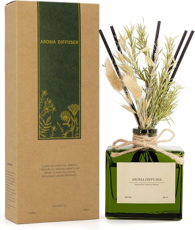 Reed Diffuser, 6.09 oz Ebony Rose Scent Diffuser with Sticks & Dried Flowers, 120 Days Long Lasting Reed diffusers for Home, Elegant Fragrance for Bathroom Bedroom Office Decor, Air Fresh