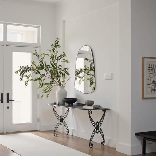 15"x32" Black Triangle Mirror,Irregular Wall Mirror for Bathroom,Asymmetrical Vanity Mirror with Metal Frame for Living Room Bedroom Entryway