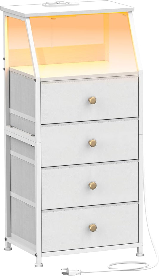 Tohomeor Dresser with Fabric Drawers Nightstand with 2 Tier Shelf Storage Tower for Bedroom Hallway Entryway Closet Organizer Sofa Beside Table Furniture (White, 4 Drawers)