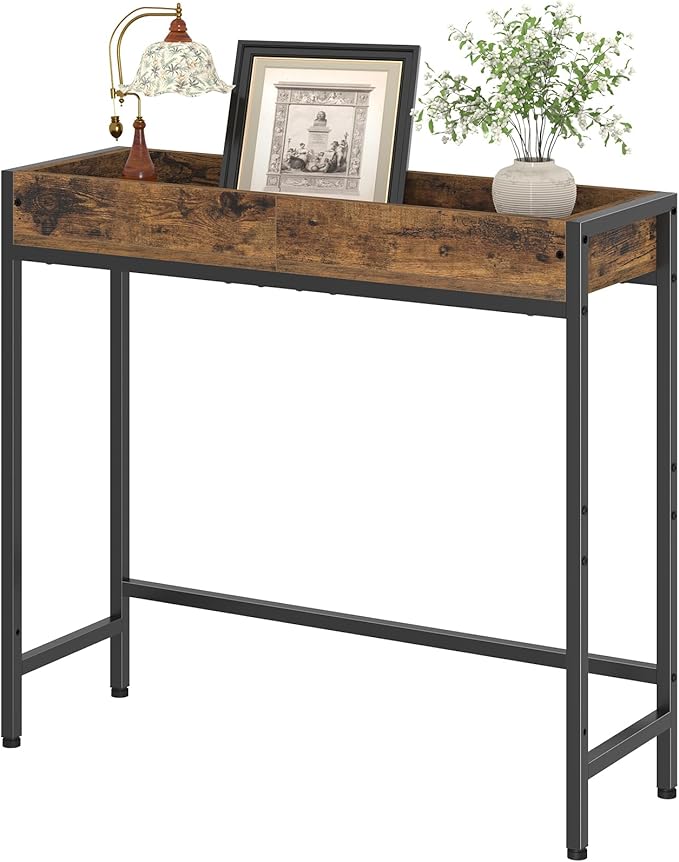 Narrow Console Table, 31.5" Entryway Table with Groove, Small Sofa Table for Hallway, Bedroom, Living Room, Foyer, Corridor, Office, Balcony, Rustic Brown