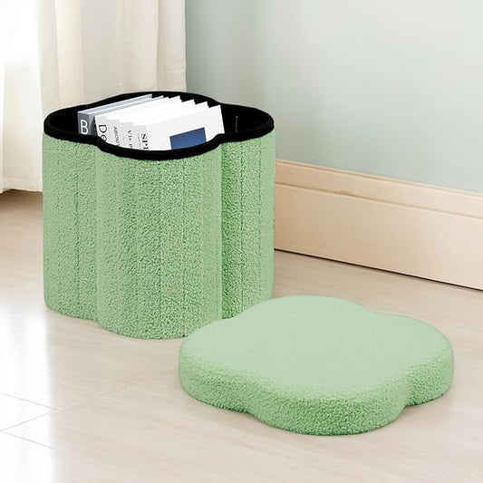 12.6" Small Ottoman with Storage, Flowers Shaped Foldable Foot Rest for Dorm Room, Living Room - Compact Organizer for Small Spaces-Green
