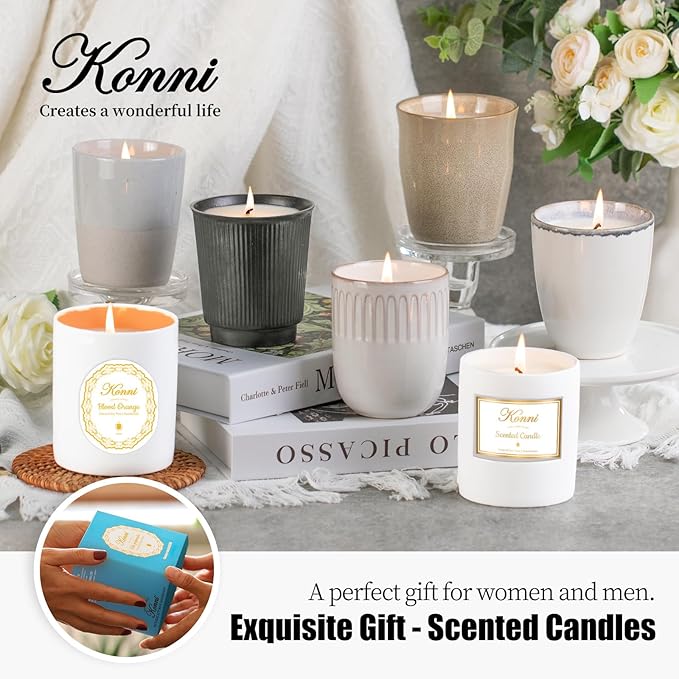 Scented Candle, 8oz Soy Candles, Red Rose Scented White Candles for Women & Men, Long-Lasting Aromatherapy Jar Candle Wax for Home, Bathroom, Non Toxic Candle Gift (Ceramic Cup 18)