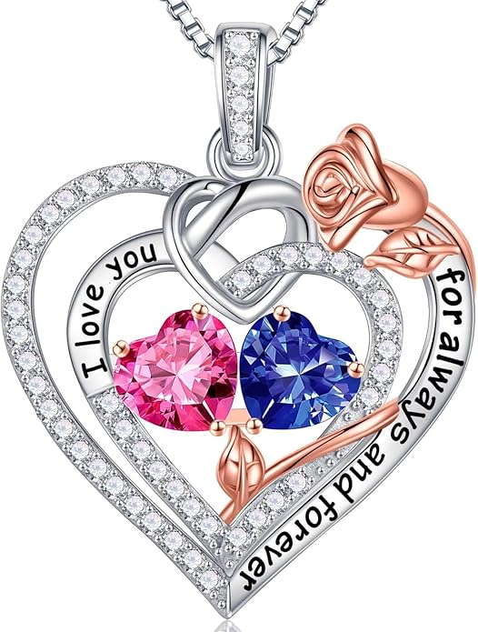 Iefil Christmas Gifts for Wife Women - 925 Sterling Silver Double Birthstone Necklace, Anniversary Birthday Gifts for Women, Jewelry Gift for Wife Girlfriend Mom Her