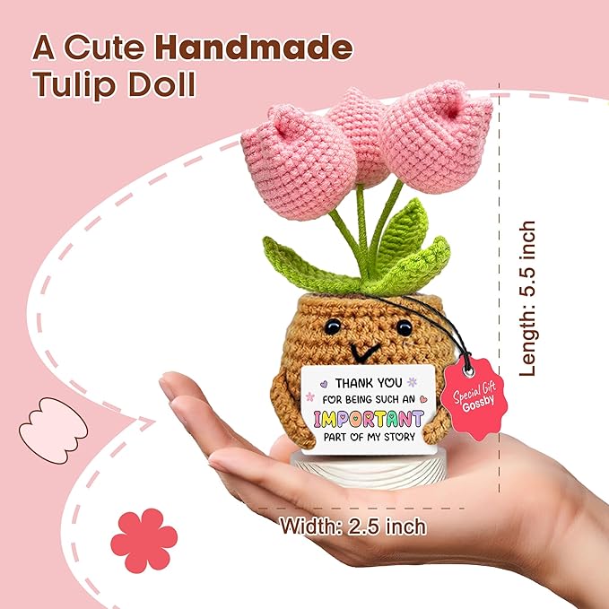 Gossby Handmade Positive Tulip Flower Crochet - Thank You for Being an Important Part- Thank You Gift for Women - Appreciation, Mothers Day, Birthday Gift for Teacher, Coworker, Mom, Sister, Friend