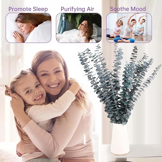 16 Pcs Dried Eucalyptus Stems, 17'' Natural Fresh Eucalyptus Leaves Branches Hanging for Shower, Preserved Real Blue Plant Live for Home SPA Wall Bathroom Wedding Party Vase Decor