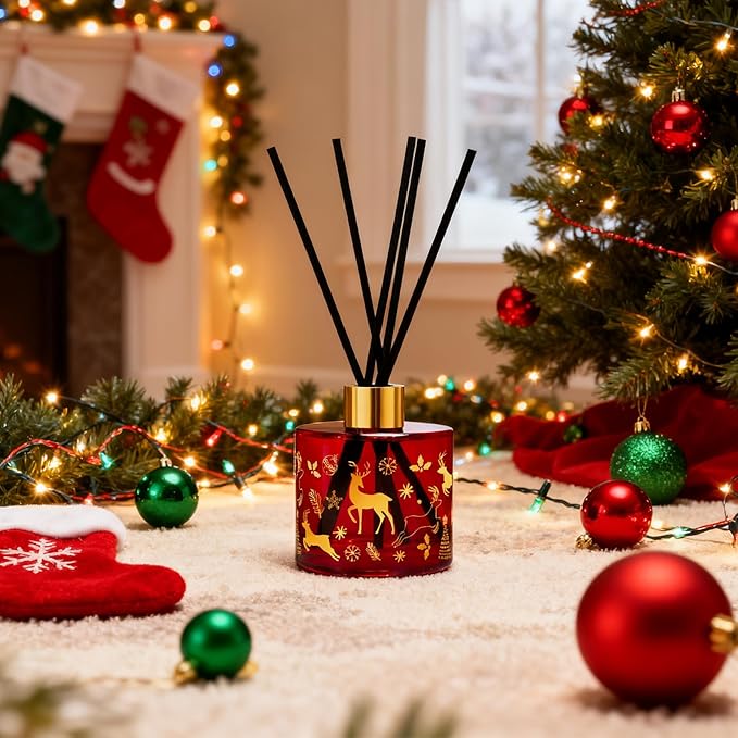 Reed Diffuser Set, Gingerbread Joy Christmas Oil Diffuser with Sticks, Home Fragrance Reed Diffuser for Bathroom Office Shelf Decor, Scented Room Fresheners, Holiday Ideal Gift 6.7 Fl.Oz