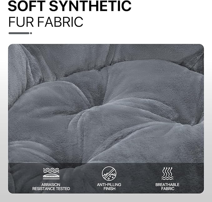 Athena Collection Comfy Saucer Chair Folding Cozy Chair for Bed Room Living Room Accent Chair Faux Fur Reading Chair Foldable Metal Frame Lazy Chair Moon Chair for Adult, Grey