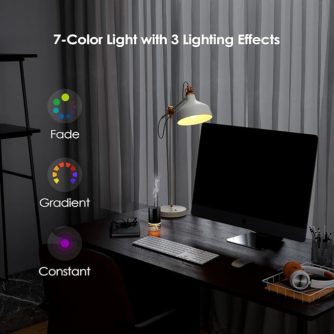 Airversa Waterless Diffuser Essential Oil 100mL Capacity Scent Air Machine for Home Aromatherapy Premium Metal Nebulizer Battery Operated 3 Mist Settings Timers Color Light AN5(Space Grey)