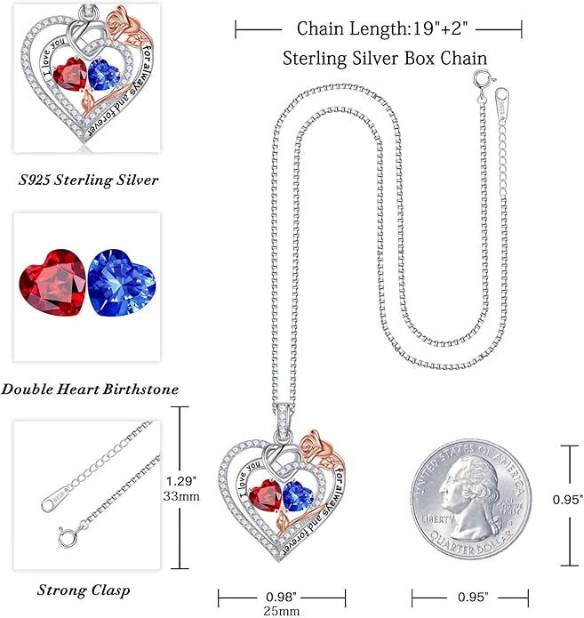 Iefil Christmas Gifts for Wife Women - 925 Sterling Silver Double Birthstone Necklace, Anniversary Birthday Gifts for Women, Jewelry Gift for Wife Girlfriend Mom Her