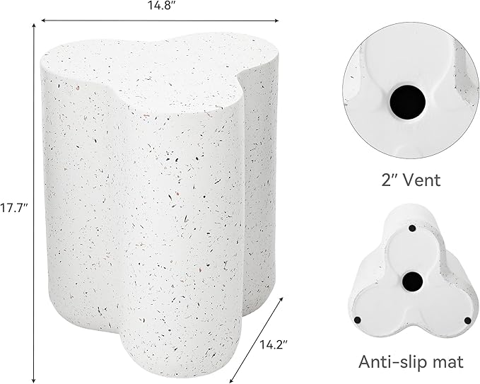18” Side Table, Modern Outdoor Accent Table with Painted Faux Terrazzo-Look, Durable Lightweight Coffee Table Art Decor, Outside Garden Stool with Weatherproof MGO for Indoor Porch Garden