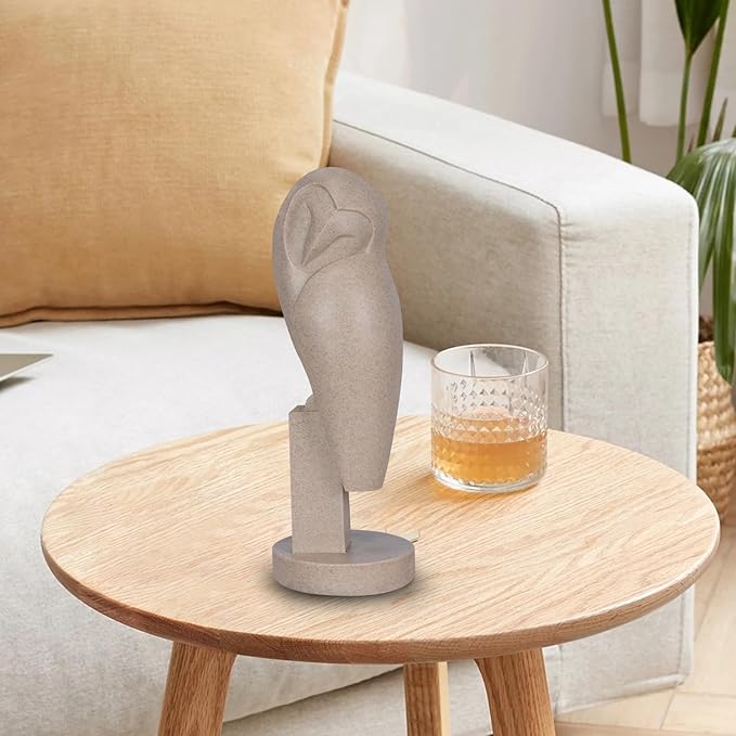 Owl Statue for Home Decor Accents, mid Century Modern Decor, Vintage Owl Figurines Gifts for Birds Lover, Handmade Vintage Sculptures for Living Room, Home, Office (Sandstone)