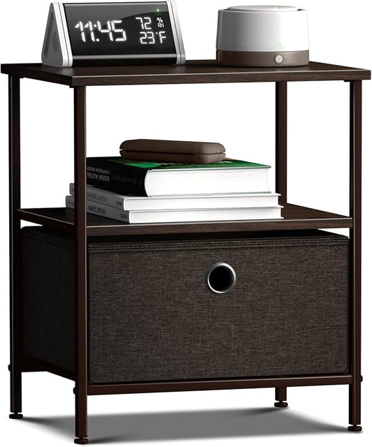 Sorbus Nightstand 1-Drawer Shelf Storage - Bedside Furniture & End Table Chest Dresser with Steel Frame, Wood Top & Easy Pull Fabric Bins for Home, Bedroom, Closets, Bathroom, Office & College Dorm