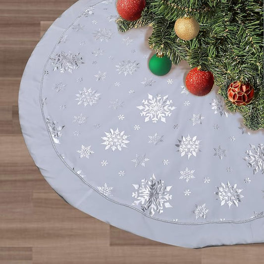 Flash World 48 Inch Large Christmas Tree Skirt Xmas Soft Cover Mat Decor Snowflake Collar Farmhouse Tree Skirt for Holiday Ornaments Party Home Indoor Decorations (White—Three Cotton Layer, 48INCH)