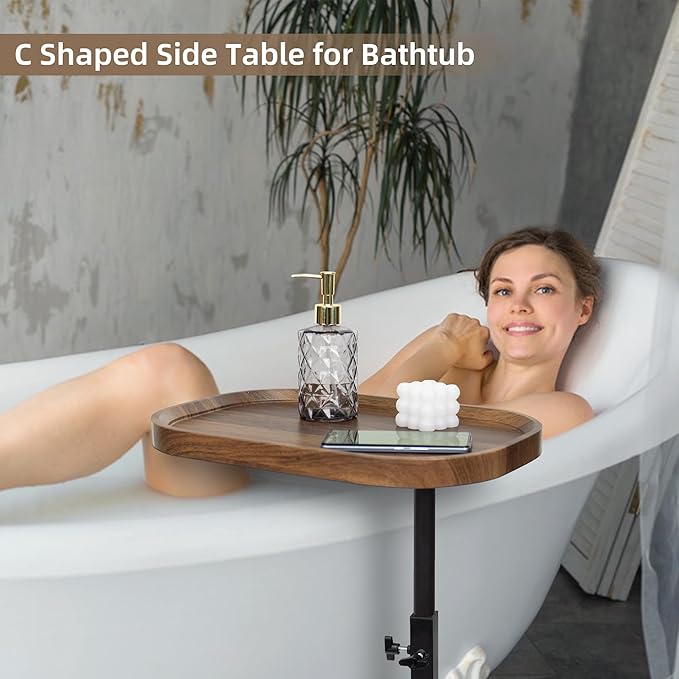 Aoligrace Side Table Adjustable Height, 360°Swivel C Shaped End Table for Couch Sofa Bed, Small TV Tray C Table for Small Spaces Living Room Bedroom