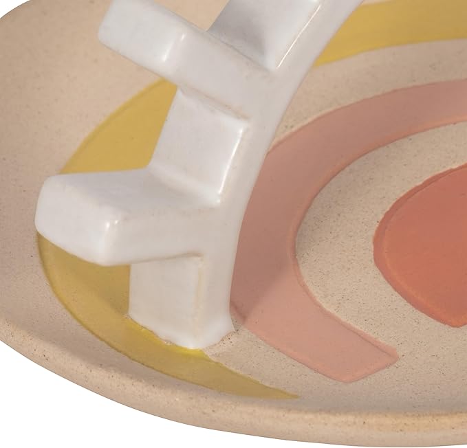 Sagebrook Home Boho Trinket Tray with Ring Holder - Ceramic Stoneware Jewelry Dish - Decorative Organizer for Rings & Accessories - Home, Office, Bedroom & Living Room Decor - 4" Ivory & Tan