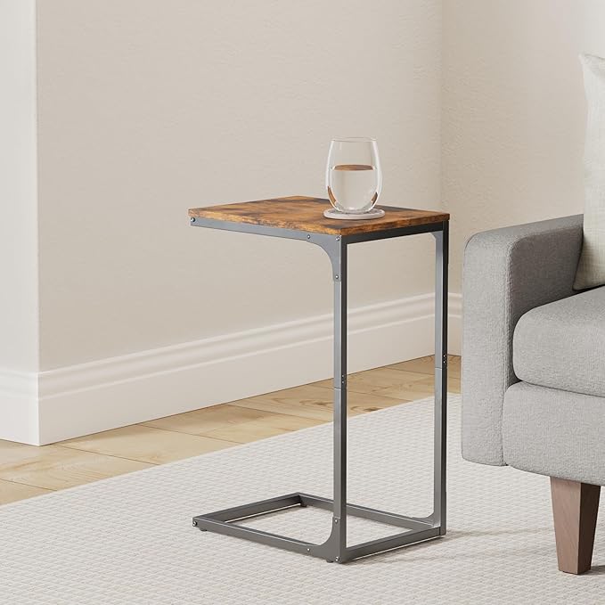 VASAGLE C-Shaped End Table Set of 2, Small Side Table for Couch, Sofa Table with Metal Frame for Living Room, Bedroom, Bedside, Rustic Brown and Black