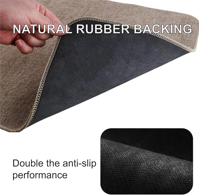 Indoor Door Mat, 1/10 in Ultra Thin Door Mat, Non-Slip Natural Rubber Backing Inside Doormat, Washable, Low-Profile Entrayway Mats, Durable Dirt Trapper for Various Entrance, 35''X24'' Khaki