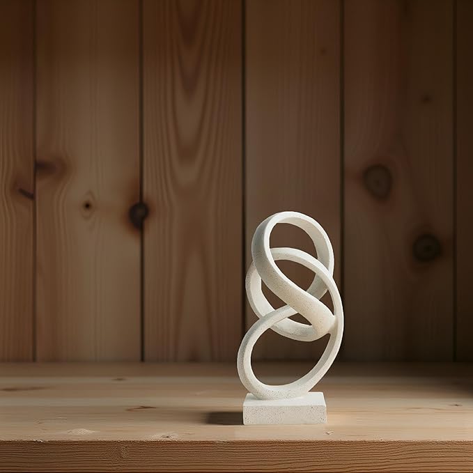 10" Modern Abstract Ribbon Decorative Sculpture, Knot Sculptures,Home Decor,Coffee Table Statues,Dining Living Room Desk Decor（White）