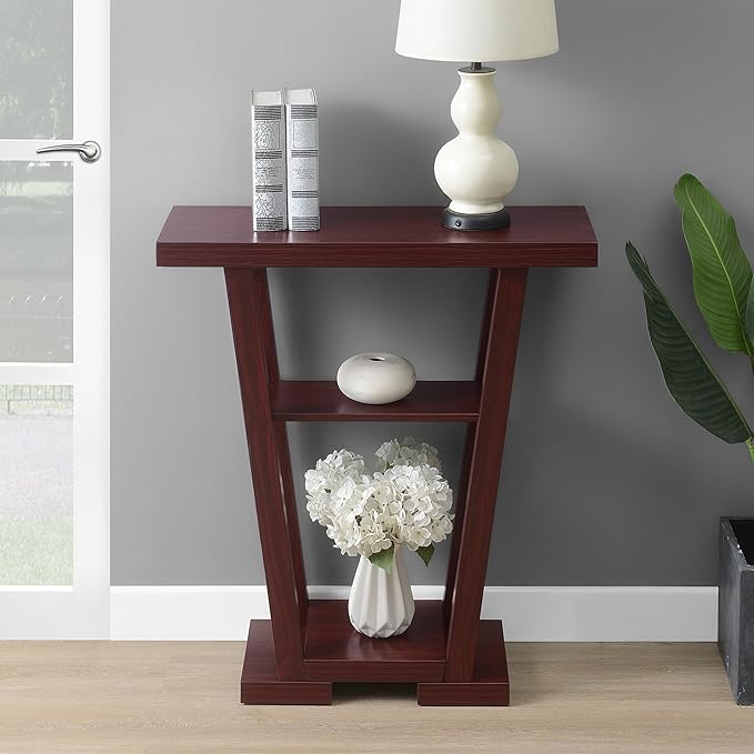 Convenience Concepts Newport V Console Table 31.5" - Modern Sofa Table with Storage Shelves, Narrow Entryway Hall Table for Living Room, Mahogany