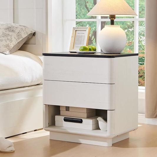 ACCOHOHO Nightstand with Charging Station, 22" Push-to-Open Bedside Table with 2 Storage Drawers, Large Modern End Table for Bedroom,Living Room,White