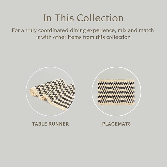 Over&Back Set of 4 Woven Fiber Placemats - Dining Table Mat - Made with Natural Paper Fibers - Kitchen and Home Decor - Chevron - Black