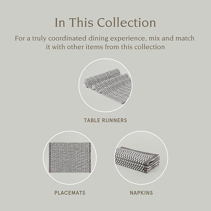 Over&Back Set of 4 Hand-Blocked Placemats - Colorful Dining Table Mat - Each Placemat is Unique - 100% Cotton - Machine Washable - Kitchen and Home Decor - Grey Herringbone