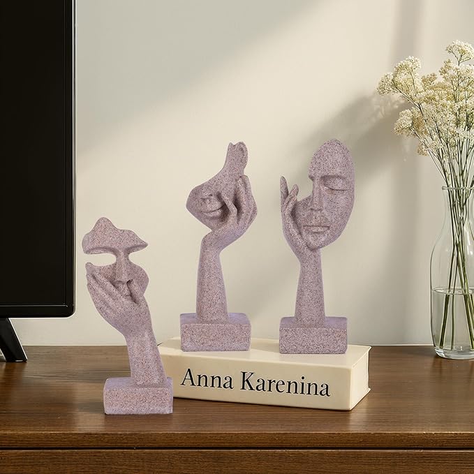 3 Pcs Thinker Small Statue Set - Art Resin Abstract Home Accent Figurines for Decor Woman Apartment Bookshelf Floating Shelf Coffee Table Office Desk Counter Decor (3 Pcs Sandstone, 6")