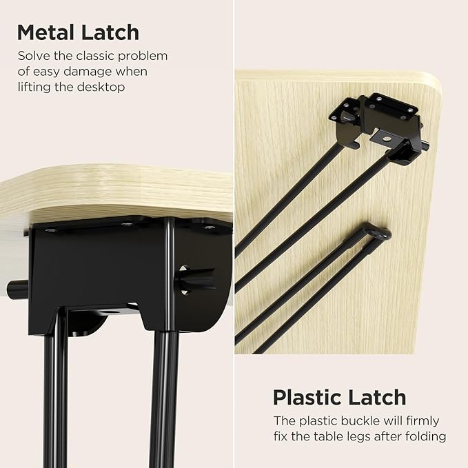 Folding Desk, 31.5" Hairpin Legs Small Desk with Power Strip for Bedroom, Space Saving Foldable Computer Desk for Home Office, No Assembly Need,Beige