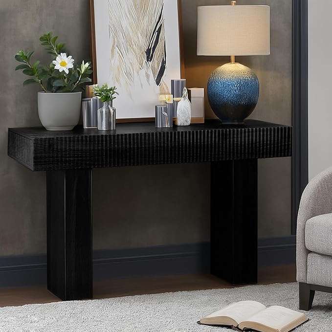 ZYBT 56-Inch Long Console Table, Wooden Narrow Rectangular Sofa Table Behind The Couch, Farmhouse Entryway Table for Entrance, Hallway,Living Room,Bedroom, Home Office Black