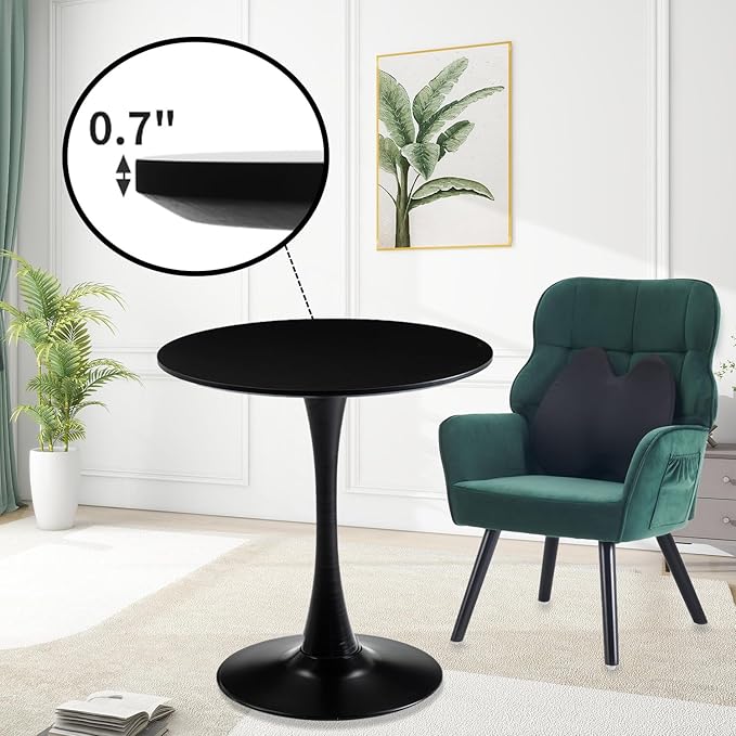 Black Round Dining Table, Small Circle Dining Table for 2 Person, Modern 27.5" Tulip Table Kitchen Dinner Coffee Small Social Tables for Dining Room, Living Room, Restaurant, Cafe