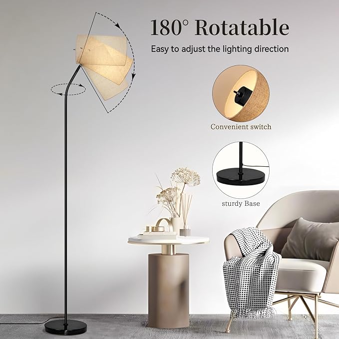 Black Floor Lamp for Living Room with Remote,Dimmable Floor Lamp with Remote Control 9W LED Bulb Included,Tall Stand Reading Lamp for Bedroom, Office, Kids Room, Reading, Working(Beige/Black)