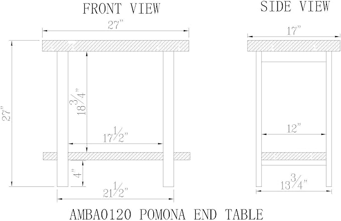 Alaterre Furniture Pomona Metal and Wood 2-Tier End Table, Living Room Furniture, Rustic, Natural Finish with Solid Wood, 2 Shelves in Slate Gray